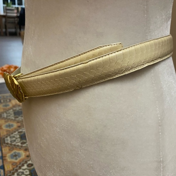 Leather Shop 1988 Vintage Genuine Snake Skin Belt Gold Buckle 80s Disco retro main image 8